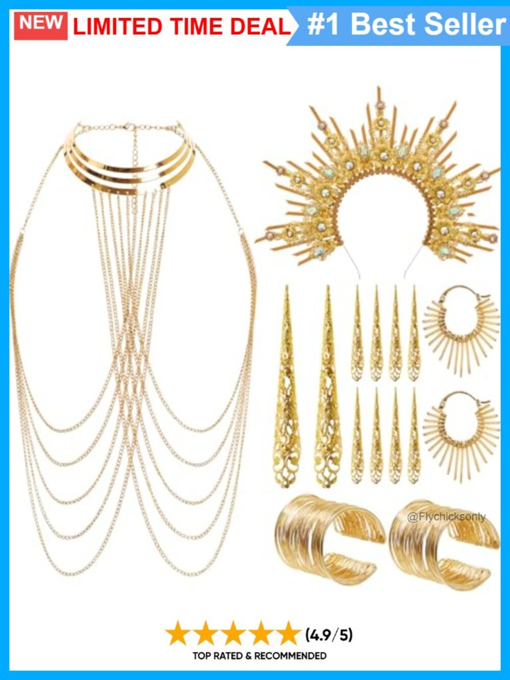 Egyptian Jewelry Set Body Chain Crown Claw Rings Costume Cosplay